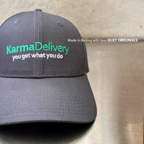 2024duet原创 Karma Delivery刺绣logo灰色男女休闲棒球帽