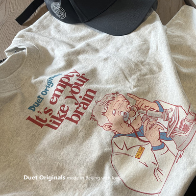 2024duet 原创 EmptyBrain显微镜老头双色纯棉男女休闲圆领T恤