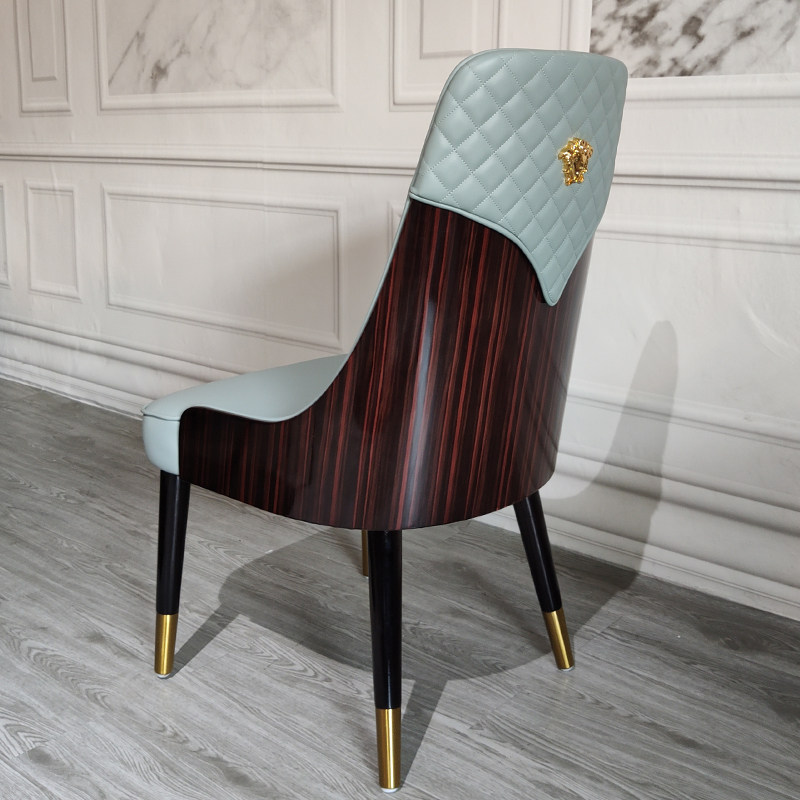 黑檀木纹亮光钢琴漆椅子别墅会所设计师餐厅轻奢酒店椅子实木餐椅