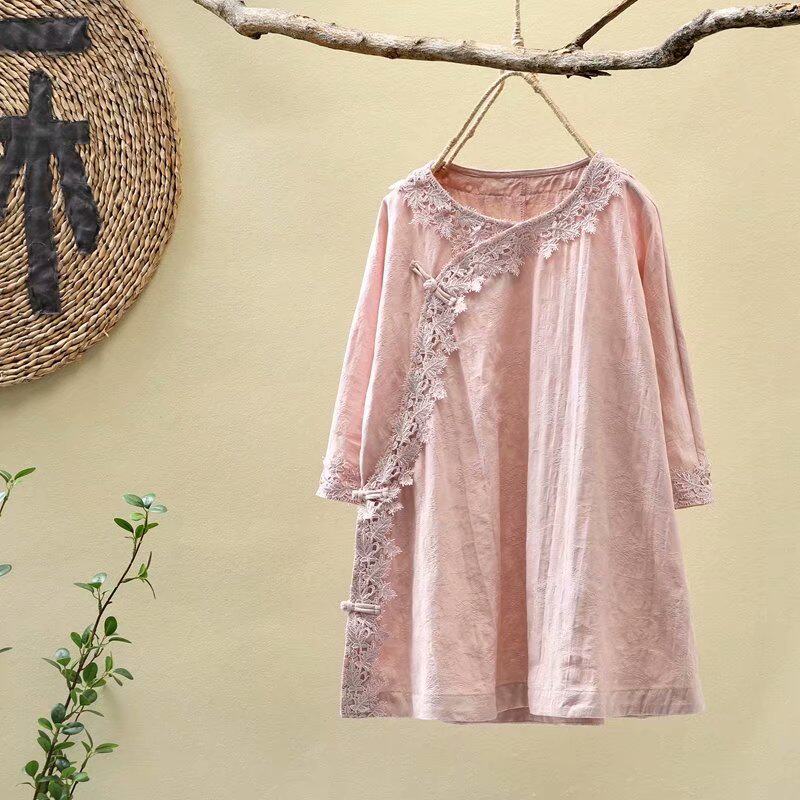 summer new pattern Republic of China literature T-shirts Jacquard weave lace Cotton and hemp Surplice Hanfu Sleeve shirtin the Women's clothing/Boutique , Shirt  category - from Buy2taobao.com to provide professional Taobao agent buy service