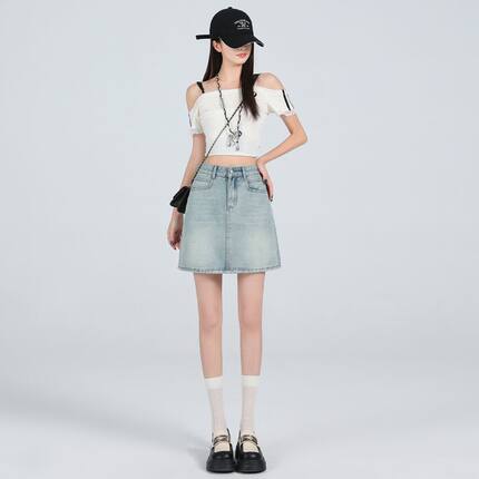 休闲刺绣牛仔裙半身裙女新款短裤高腰辣妹裙小个子a字包臀短裙