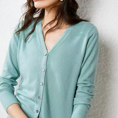 品牌单 春秋新品软糯气质V领针织小开衫春夏新款外套