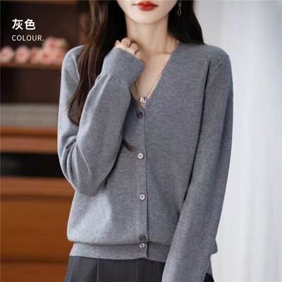 品牌单 春秋新品软糯气质V领针织小开衫春夏新款外套