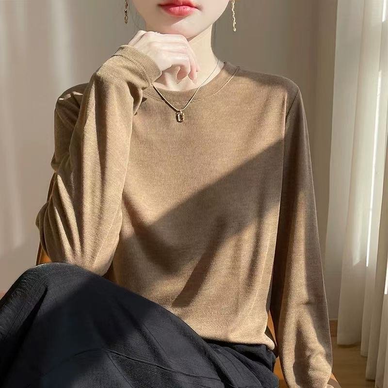 薄款长袖T恤女面膜打底衫内搭2026季秋罩衫纯色正肩防晒体恤上衣