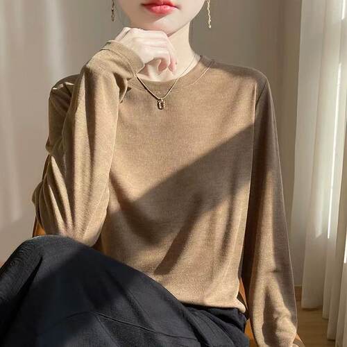 薄款长袖T恤女面膜打底衫内搭2026季秋罩衫纯色正肩防晒体恤上衣