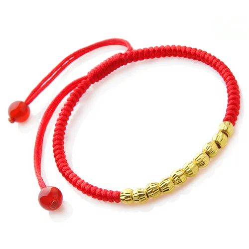 Оберег на день рождения, браслет с одной бусиной, браслет на ногу, браслет из красной нити для влюбленных, золото 24 карат