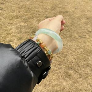 “风疏云上”缅甸翡翠手镯玉镯子女款牛奶底飘阳绿花送妈妈