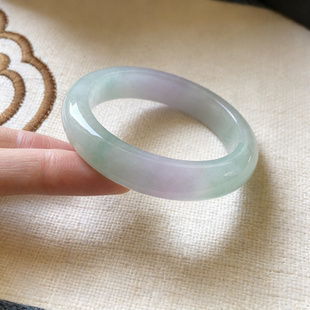 “相得益彰”缅甸翡翠玉手镯子纯色糯冰种飘花果绿正圈真玉处理