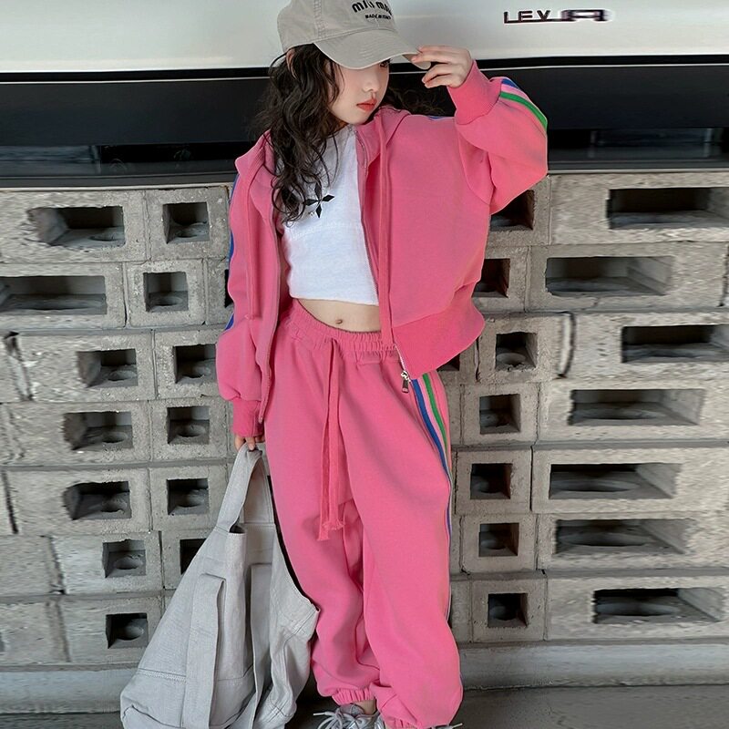 女童套装春装2025新款韩版儿童连帽外套运动裤两件套潮