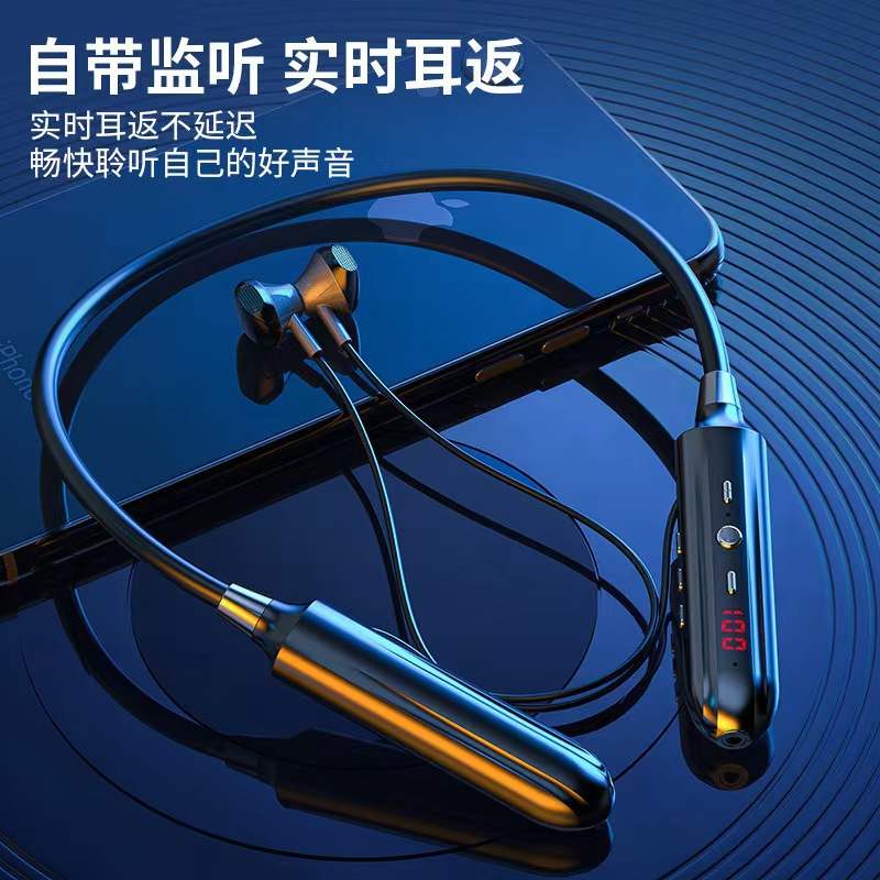 新款私模挂脖蓝牙耳机无线声卡直播唱K蓝牙功能一体蓝牙耳机