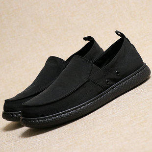 男款布鞋超轻软底全黑色雨伞布鞋休闲鞋宽松透气一脚蹬帆布鞋懒人