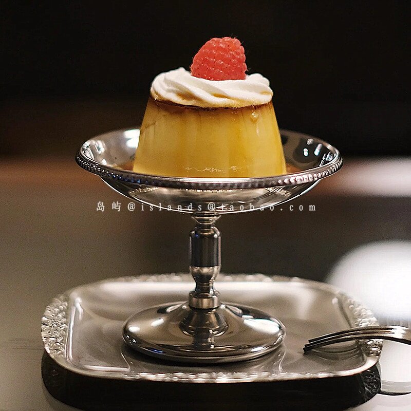 工业风复古圆形珠点不锈钢碗高脚杯ins焦糖布丁甜品杯奶冻雪糕杯