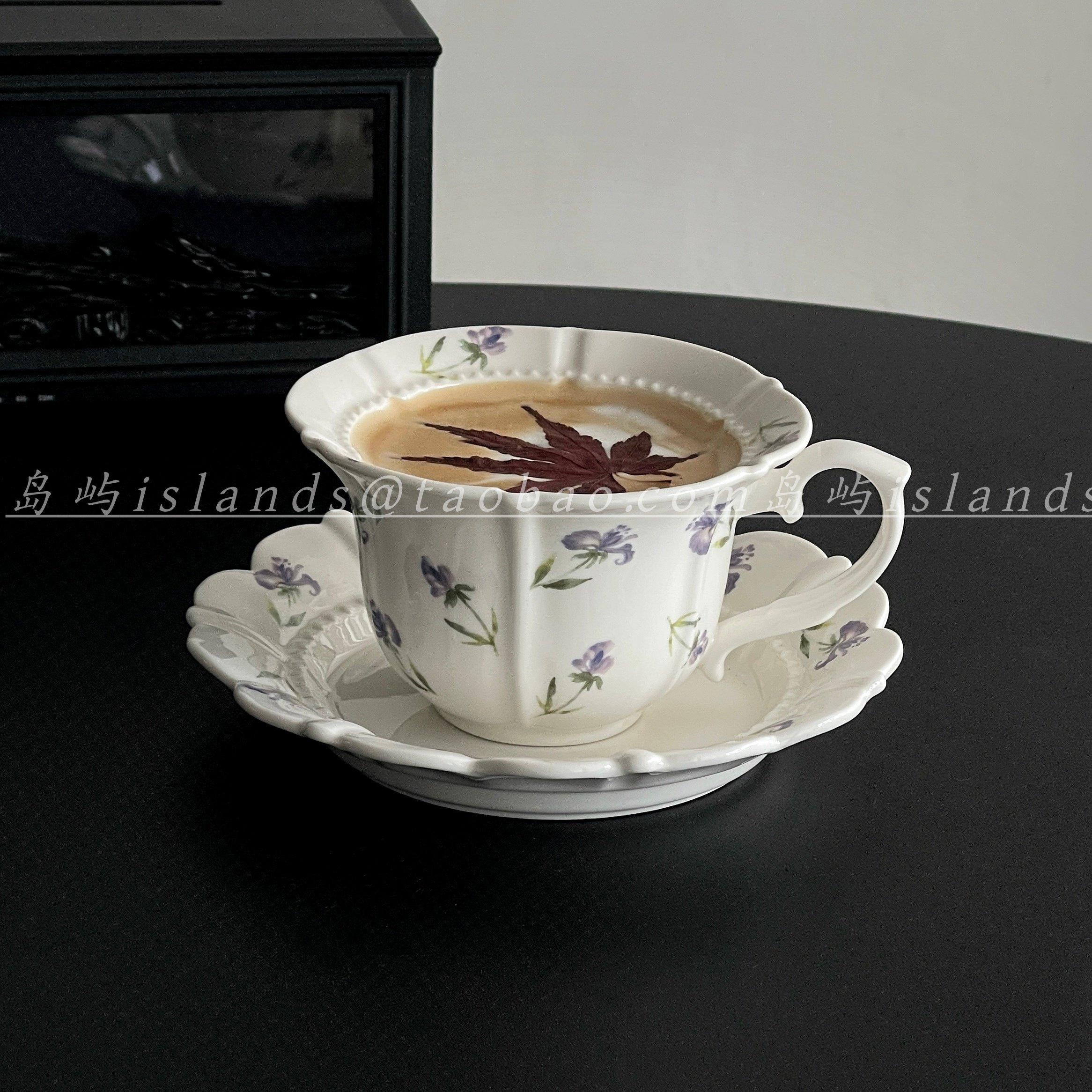 小众设计感花珠薰衣草陶瓷杯碟套装法式优雅咖啡杯拿铁杯下午茶杯