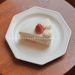 高级感中古风纯色西餐甜品盘八角珍珠浮点下午茶蛋糕盘沙拉意面盘