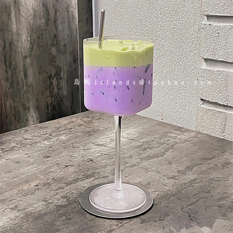 个性创意方形高脚玻璃奶茶杯
