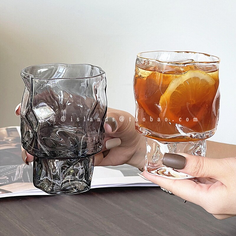 创意ins玻璃扭扭高脚果汁杯