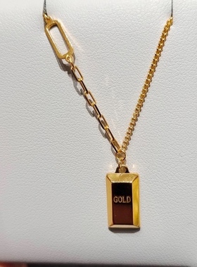 暴富小金条项链女小金砖吊坠仿黄金真金镀金巧克力方块轻奢不褪色