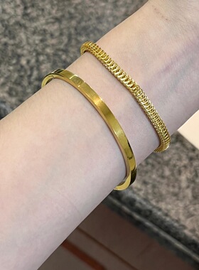 钛钢可水洗金色手镯百搭保色