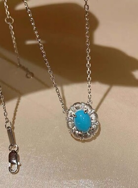 英国复古王室宫廷风清爽镶钻高级感蓝松石项链显白银色轻奢锁骨链