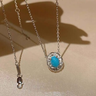 英国复古王室宫廷风清爽镶钻高级感蓝松石项链显白银色轻奢锁骨链