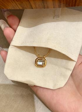 复古包边长方形钻项链精致蛇骨链轻奢高级感通勤配饰公主闪亮