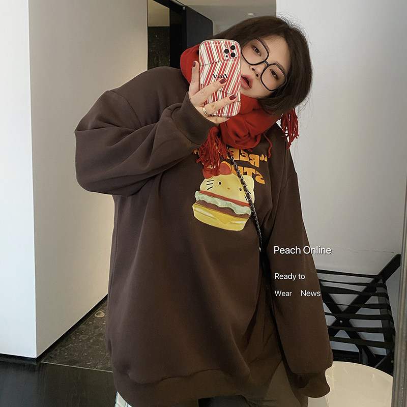 小珠桃子大码女装冬季加绒加厚卡通印花宽松中长款卫衣上衣200斤,女装/女士精品,大码内搭,淘宝优惠券,粉丝福利购,淘宝优惠卷