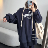 秋冬加绒厚重工美式 小珠桃子大码 女装 字母宽松显瘦卫衣上衣200斤