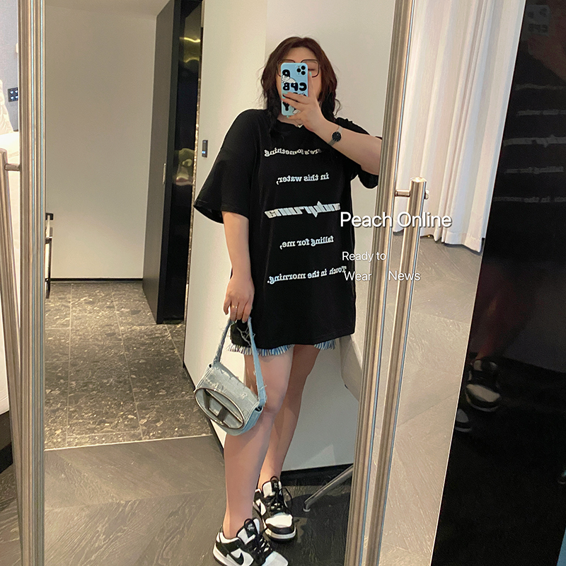 下身失踪遮pp长款T恤大码