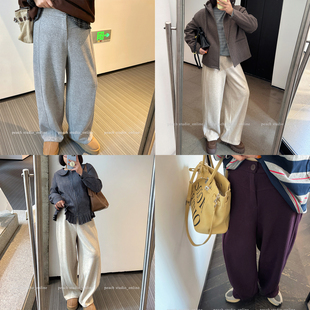 加厚保暖百搭显瘦垂感阔腿休闲香蕉裤 秋冬新款 子 女装 小珠桃子大码