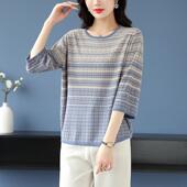 中年妈妈春夏中袖 薄款 桑蚕丝T恤女上衣加大码 宽松遮肚冰丝针织衫