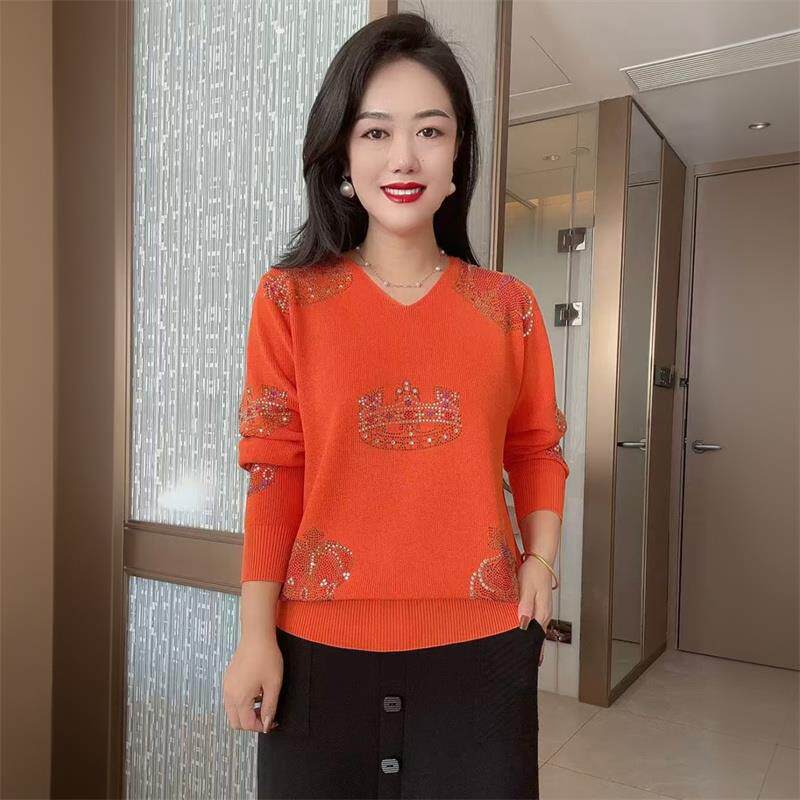 大码宽松针织衫春款大码妈妈装2025新款时尚镶钻百搭减龄打底衫女,女装/女士精品,毛针织衫,淘宝优惠券,粉丝福利购,淘宝优惠卷