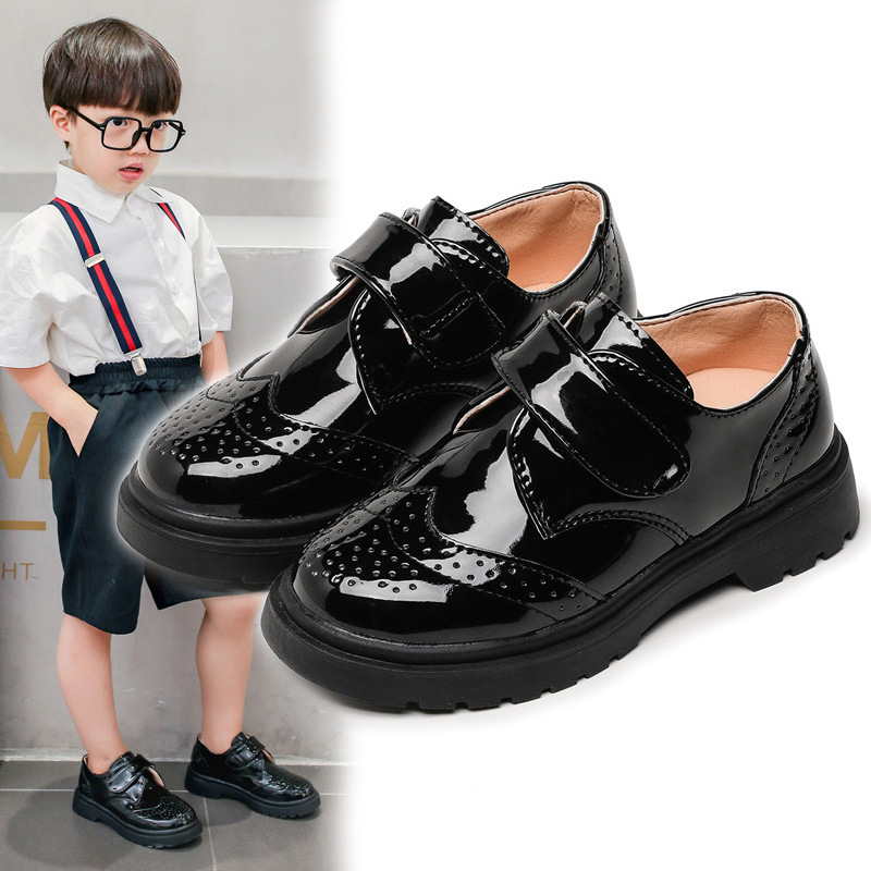 中小童男鞋男孩皮鞋2024新款韩版英伦中大童黑色软底学生表演出鞋