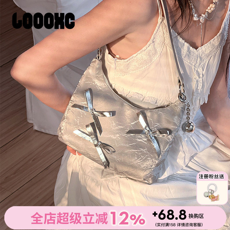 路小船「芭蕾舞剧」银色包女手提小拎包小众蝴蝶结少女斜挎包新款