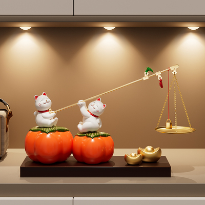 柿柿称心如意招财猫摆件客厅玄关轻奢高档乔迁之喜入宅新居礼物