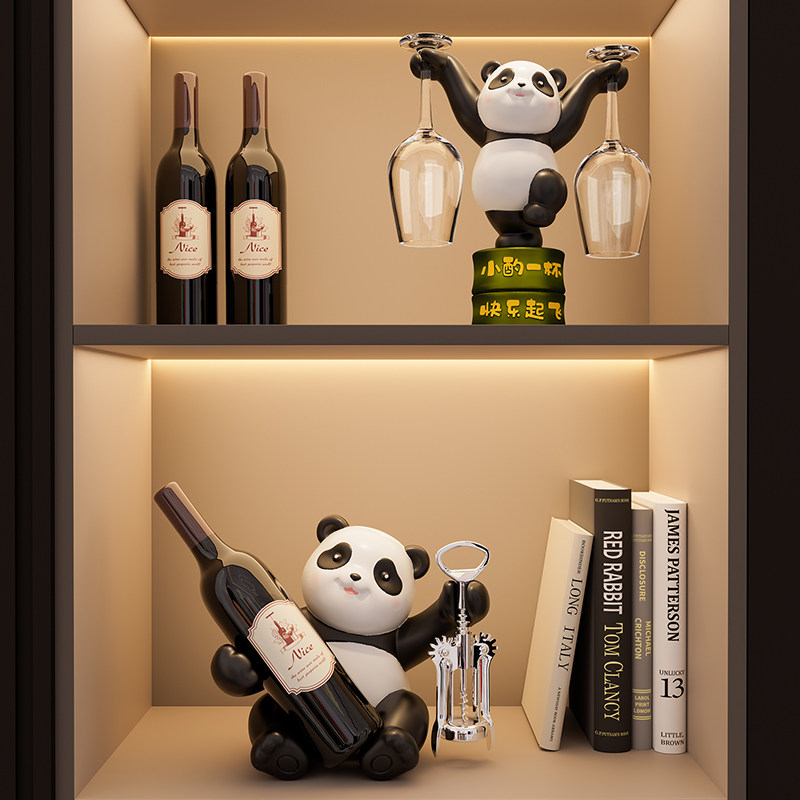 日本熊猫红酒架摆件酒柜组合轻奢高档客厅餐柜装饰品乔迁新居礼品