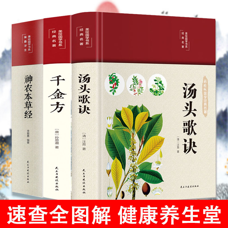 彩绘国学3册中医书籍千金方+神农本草经+汤头歌诀中医基础理论自学百日通中医书籍大全中草药全图鉴方剂学中药材中国药典医学