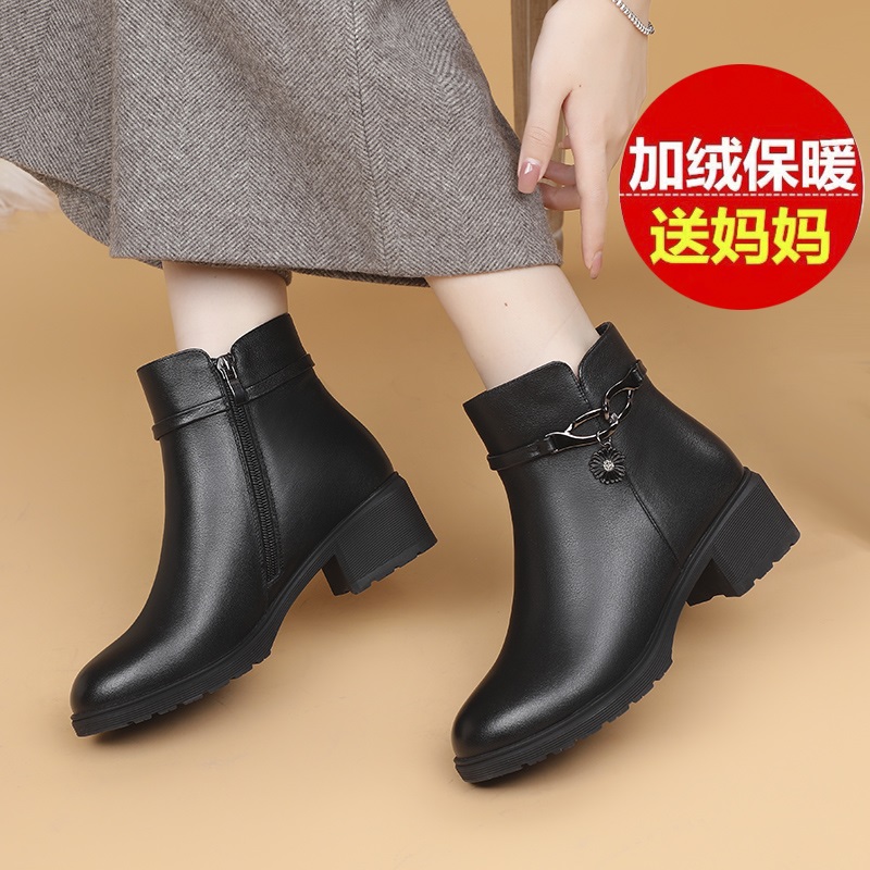 头层牛皮真皮短靴女式棉靴单靴