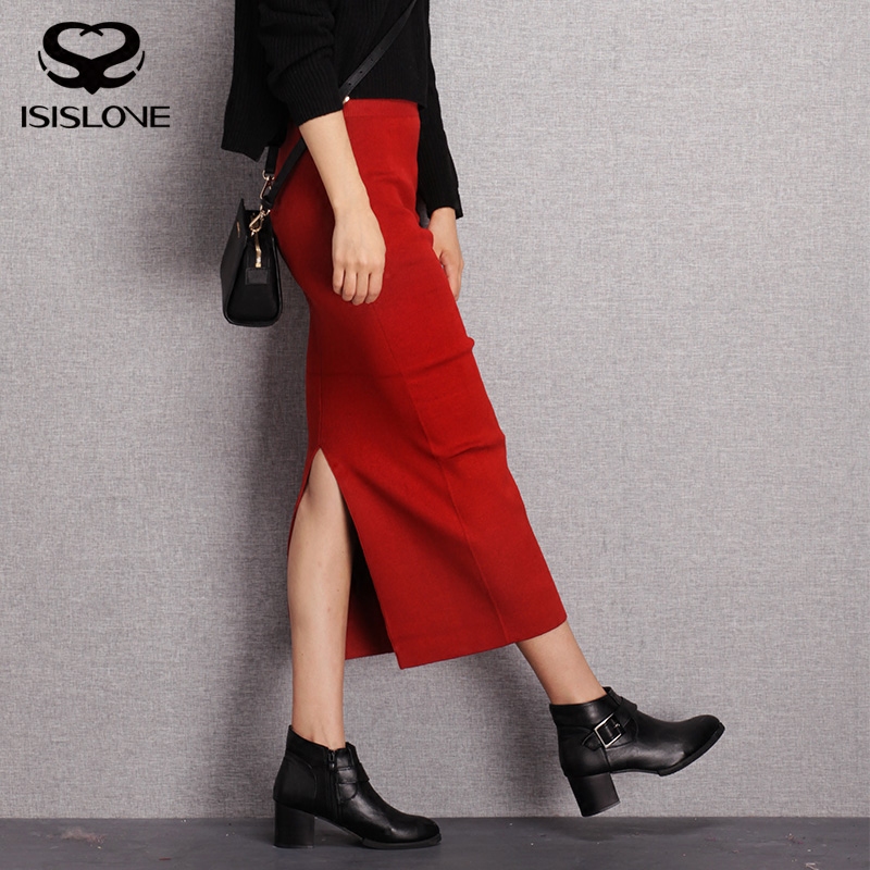 ISISLOVE Autumn and winter knitting Slit skirt skirt Elastic force Package hip Pencil skirt Wool One pace skirt Winter Dressin the Women's clothing/Boutique , Skirts  category - from Buy2taobao.com to provide professional Taobao agent buy service