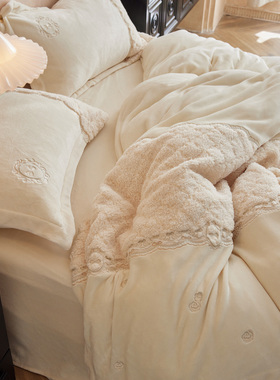 秋冬天保暖加厚230g牛奶绒四件套柔软亲肤珊瑚绒双人被套床单床品