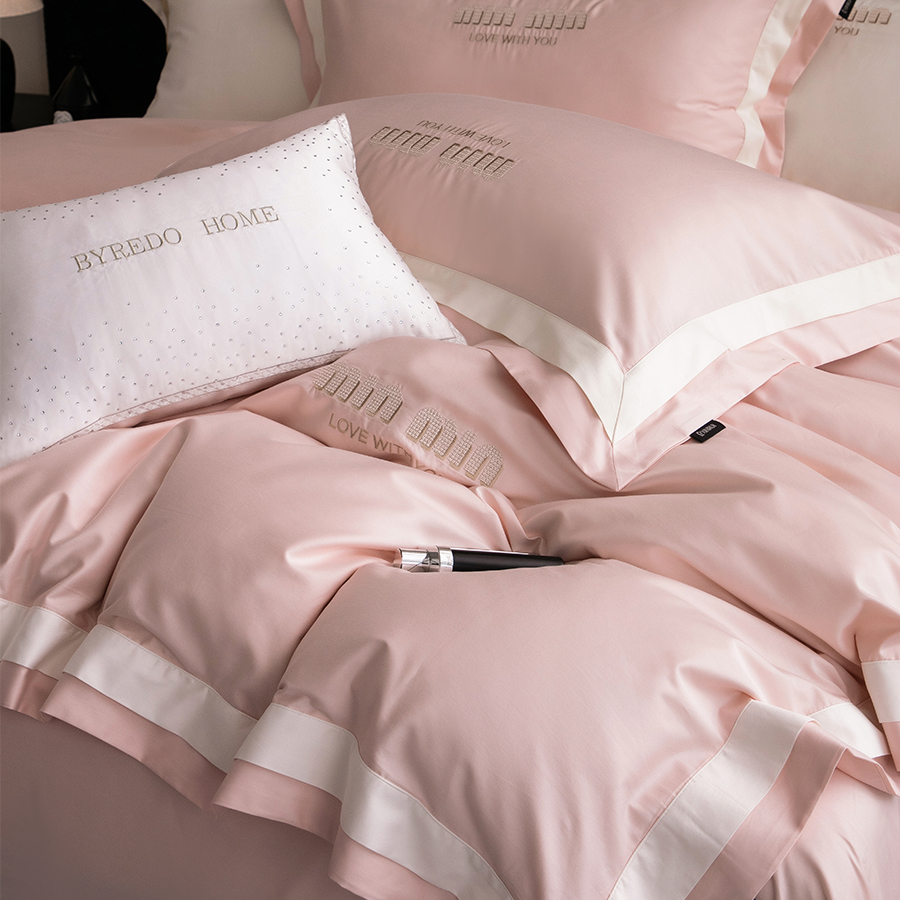 轻奢简约春夏床上用品1.8全棉100支长绒棉刺绣被套床单枕套四件套