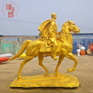 金色骑马人物雕塑现代真人雕像定制3d模型打印玻璃钢塑像户外摆件