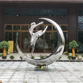 不锈钢抽象跳舞芭蕾小女孩雕塑户外月亮舞蹈人物小区景观小品摆件