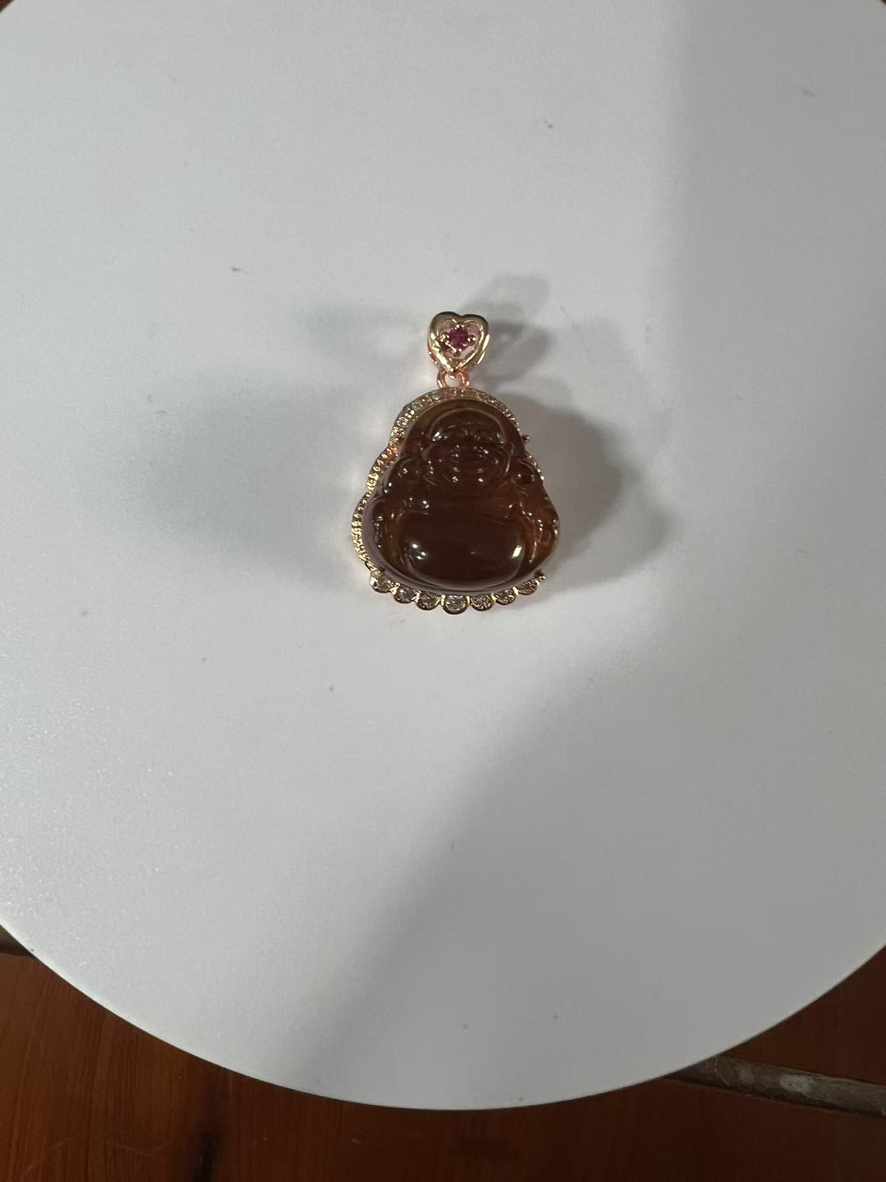 【莓莓珠宝】天然缅甸琥珀紫罗兰镶嵌合金佛公吊坠