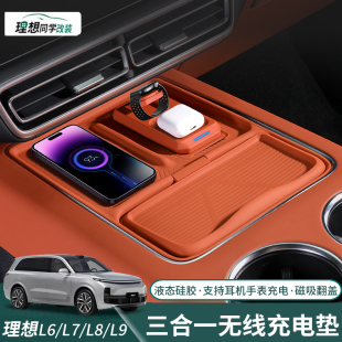 专用理想L6L7L8L9MEGA无线充硅胶保护垫车内饰防滑水杯垫用品配件