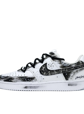 【定制球鞋】Nike Court Vision 1 哥特 黑暗幽影骑士 泼墨 黑白