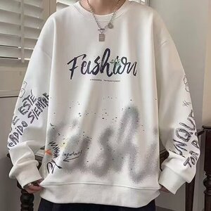美式卫衣男春秋款潮牌印花长袖男宽松上衣青少年百搭圆领W02P40图片