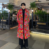 男装秋冬风衣东北大花网红爆长风衣社会男风衣Y114P125加棉P135，男装风衣，星座208-1