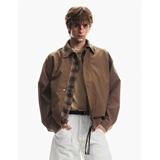 春季美式复古美拉德拼接假两件夹克男宽松格子百搭外套上衣潮，男装夹克，星座208-1