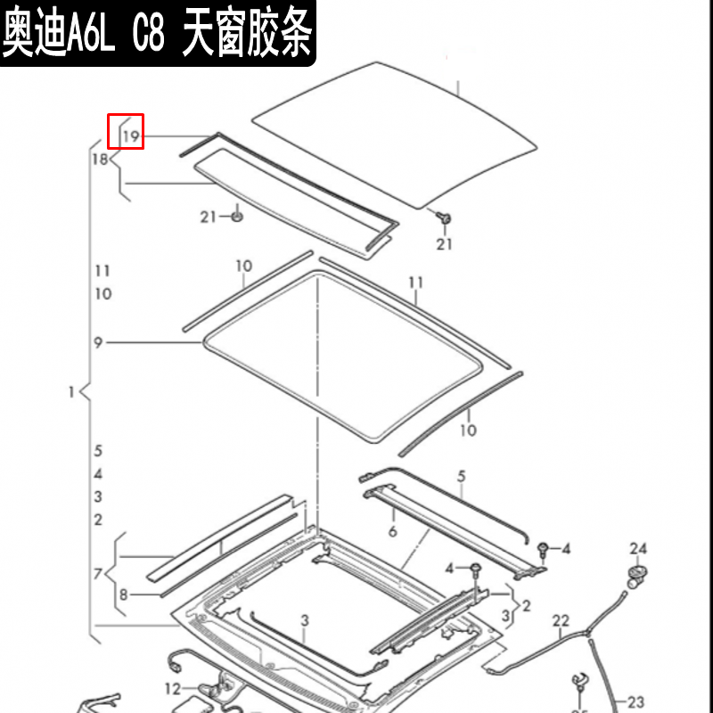原装19-23年C8奥迪A6L天窗密封条胶条天窗玻璃前面胶条防水隔音条