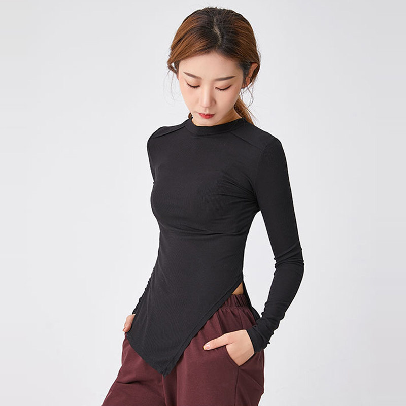 现代舞练功服女成人不规则长袖上衣瑜伽舞蹈服修身拉丁舞广场舞服